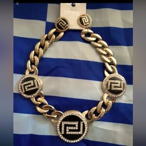 Statement Necklace Set Greek key Crystal black&gold necklace earring set new USA